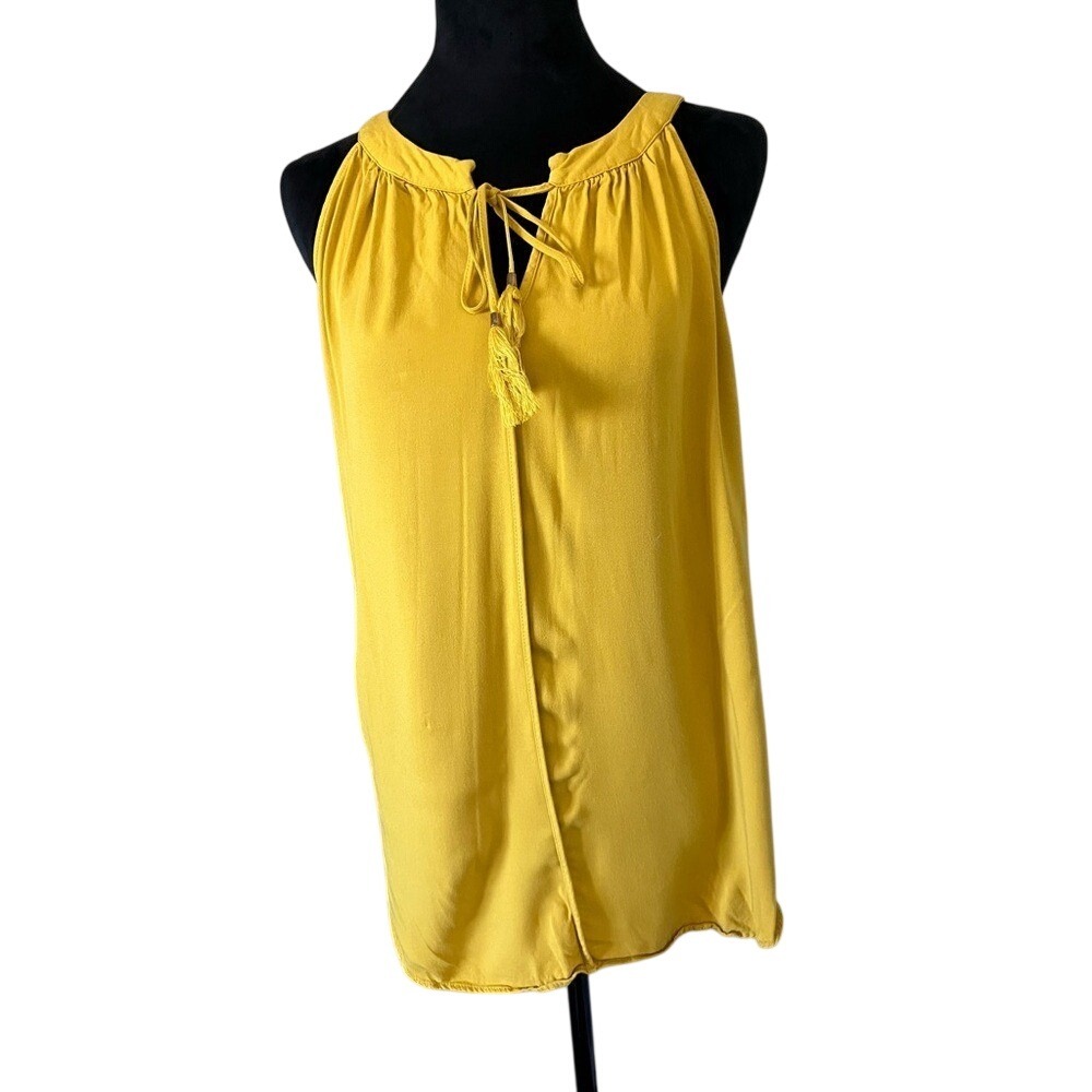 Rose + Olive Gold Tassel‎ Tie Neck Tank Top XL Sleeveless Boho Lightweight